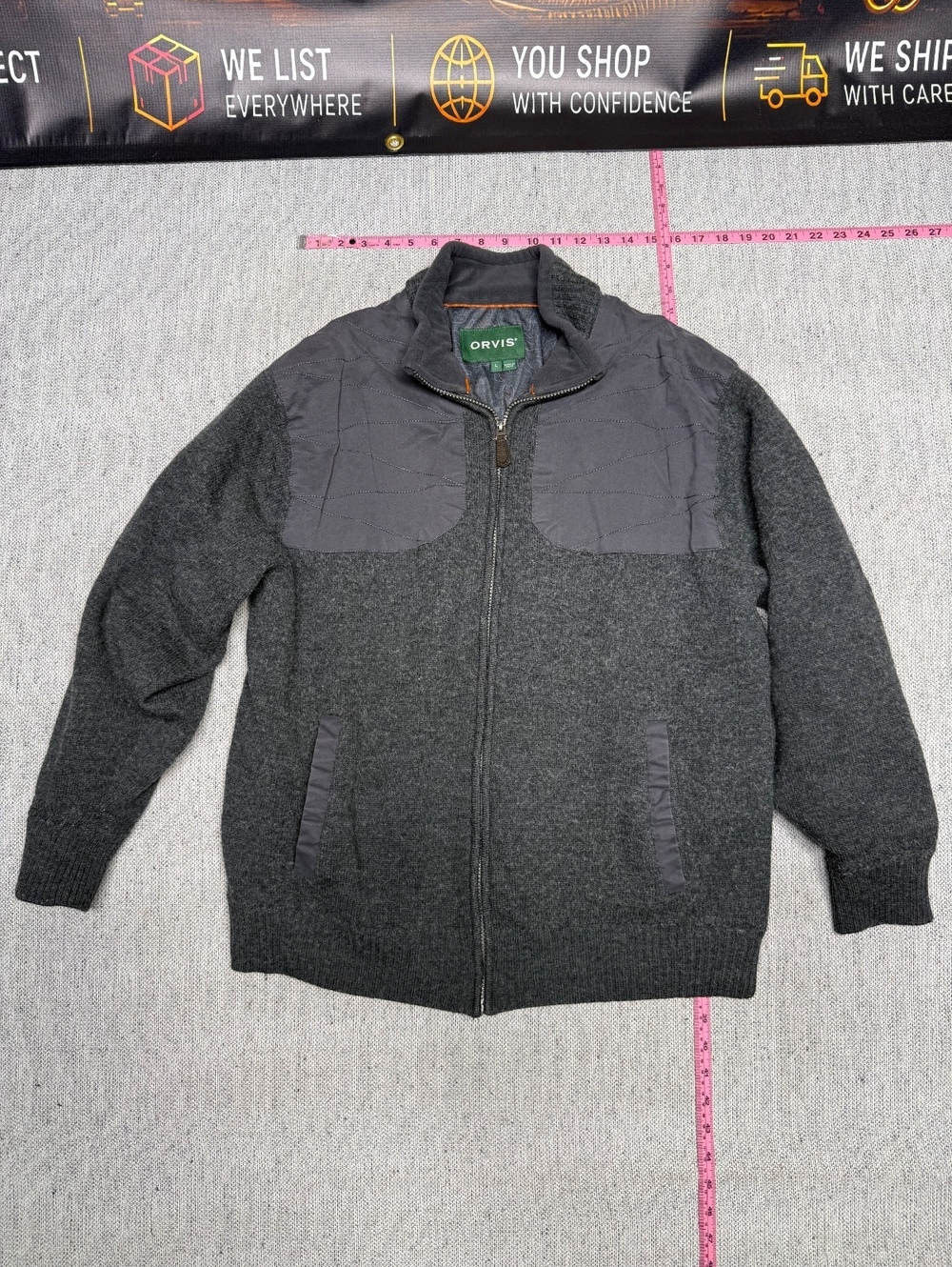 Orvis Men's Full Zip Wool Blend Sweater Jacket Size Large